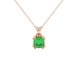 Green cushion cut gemstone pendant in floral crown gold setting