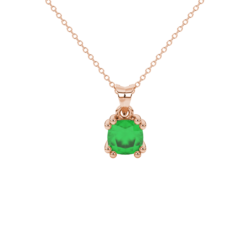 Green cushion cut gemstone pendant in floral crown gold setting
