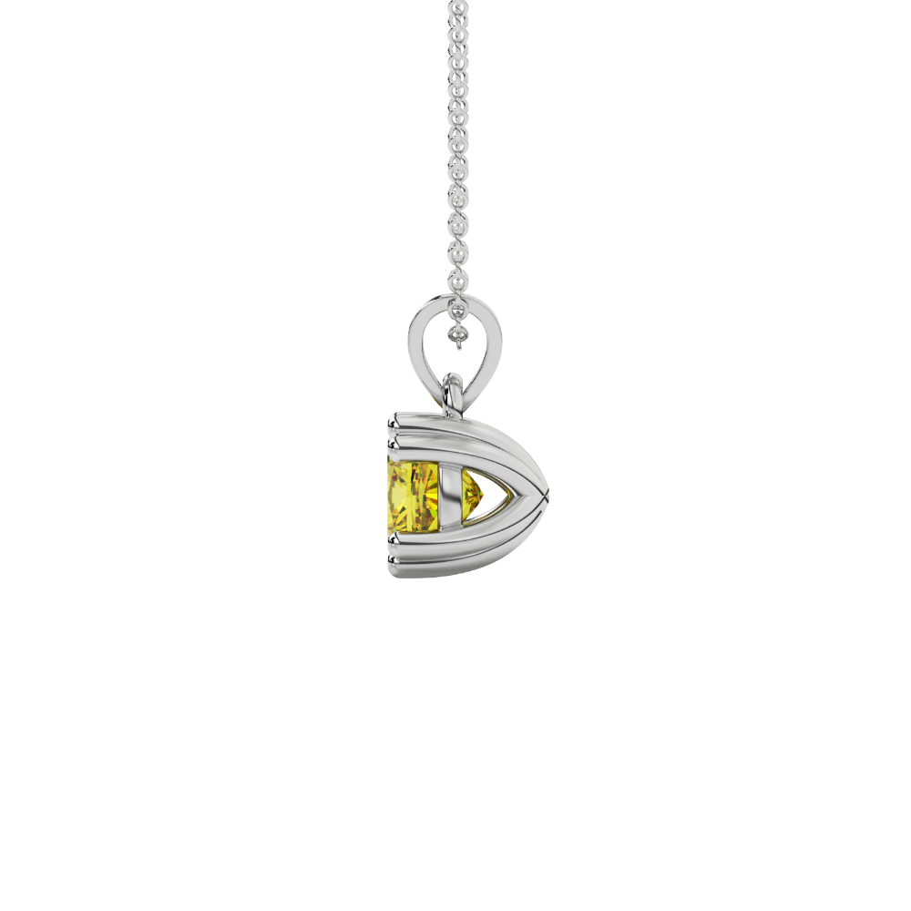 Yellow cushion cut gemstone pendant in floral crown gold setting