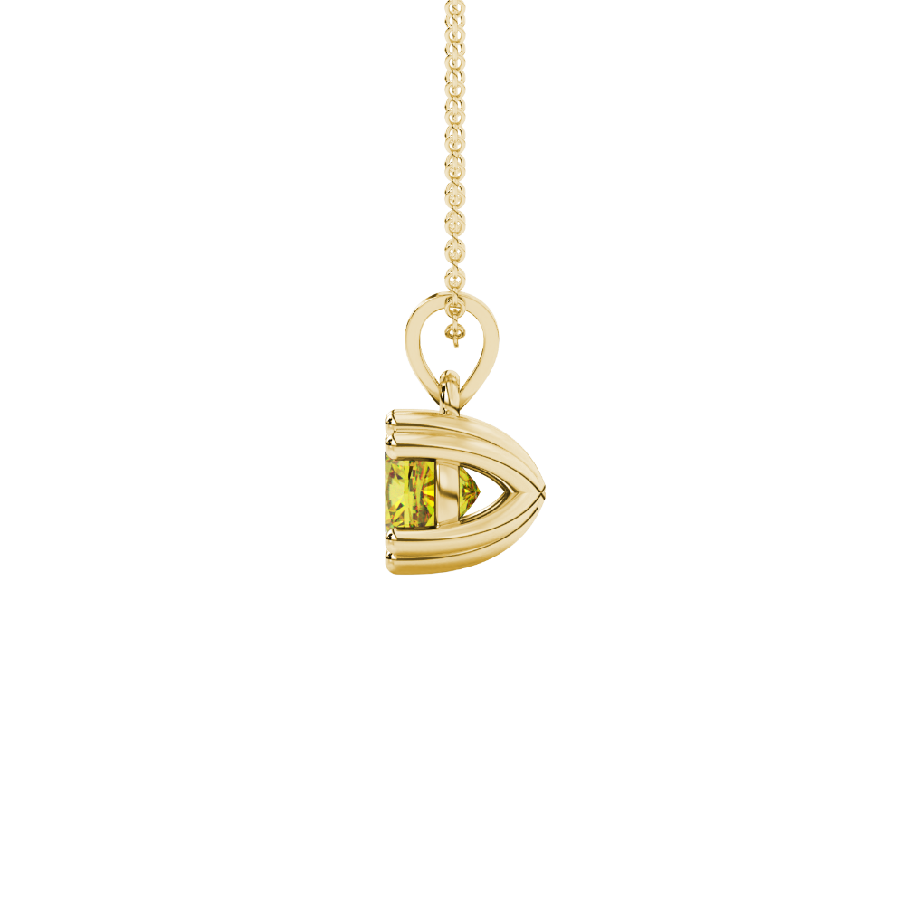 Yellow cushion cut gemstone pendant in floral crown gold setting