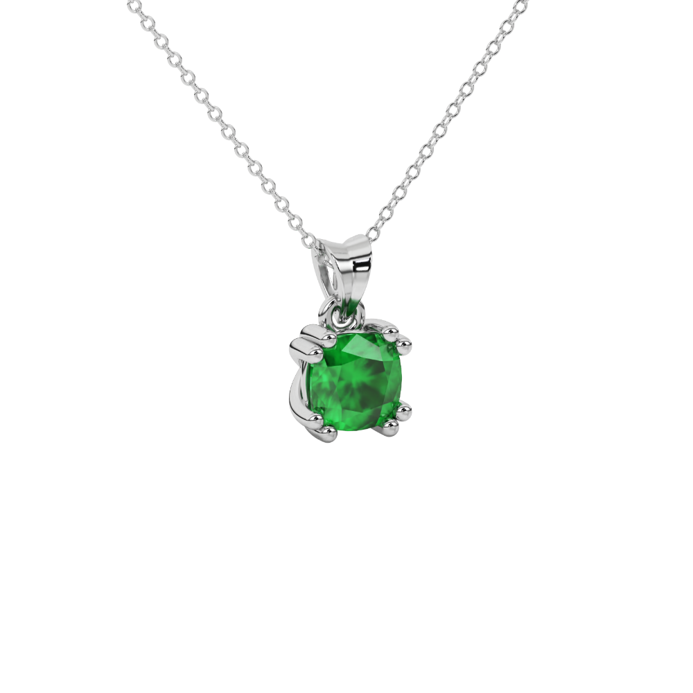 Green cushion cut gemstone pendant in floral crown gold setting