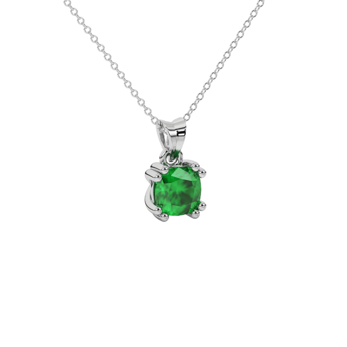 Green cushion cut gemstone pendant in floral crown gold setting