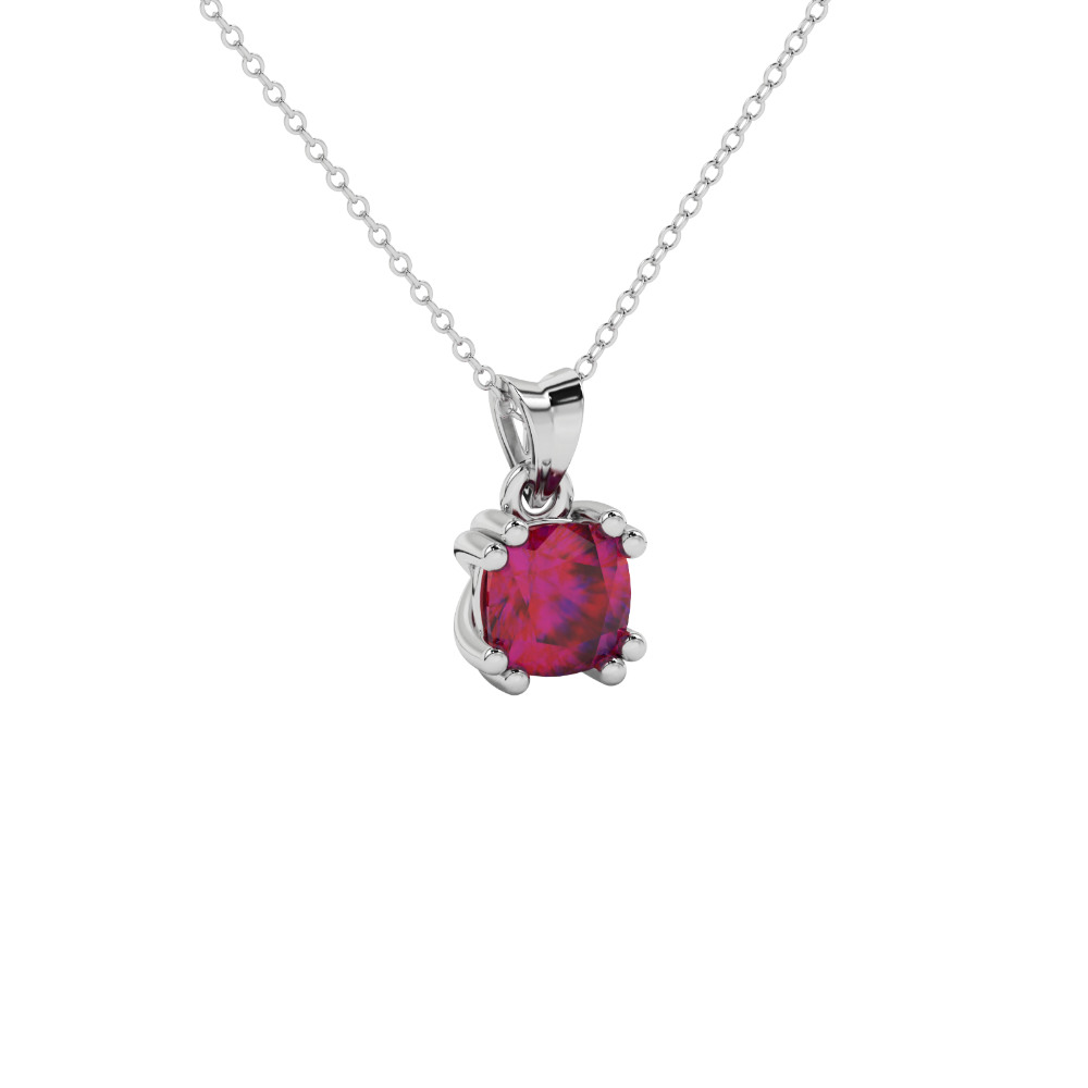 Red cushion cut gemstone pendant in floral crown gold setting