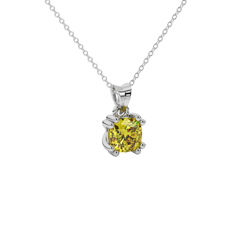 Yellow cushion cut gemstone pendant in floral crown gold setting