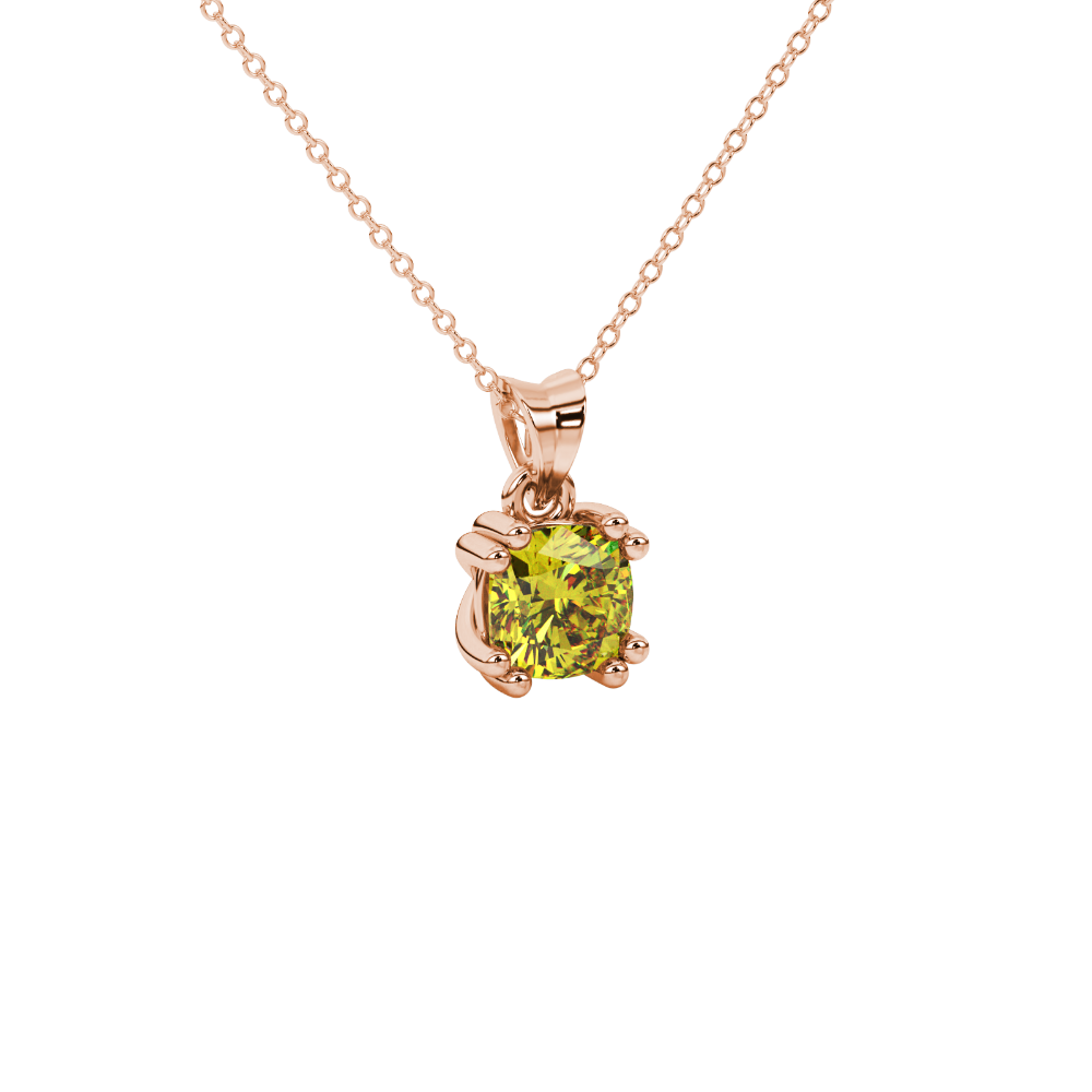 Yellow cushion cut gemstone pendant in floral crown gold setting