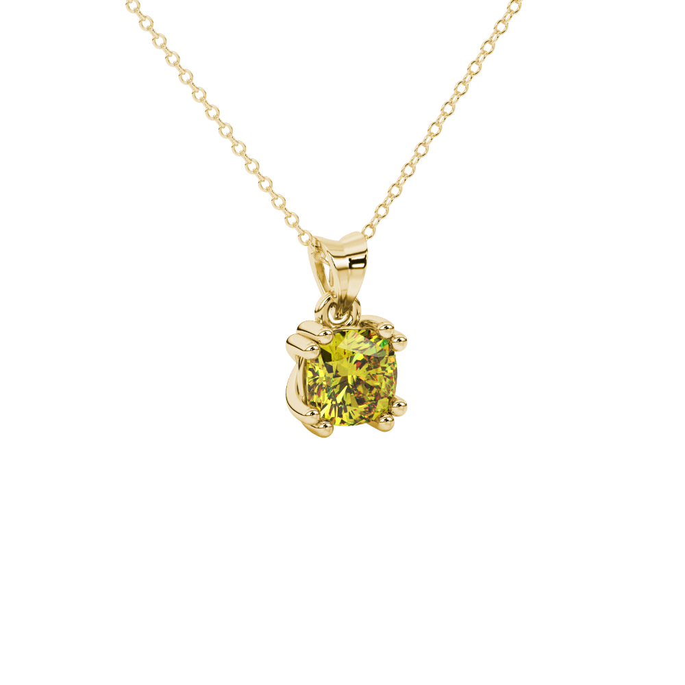 Yellow cushion cut gemstone pendant in floral crown gold setting