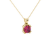 Red cushion cut gemstone pendant in floral crown gold setting
