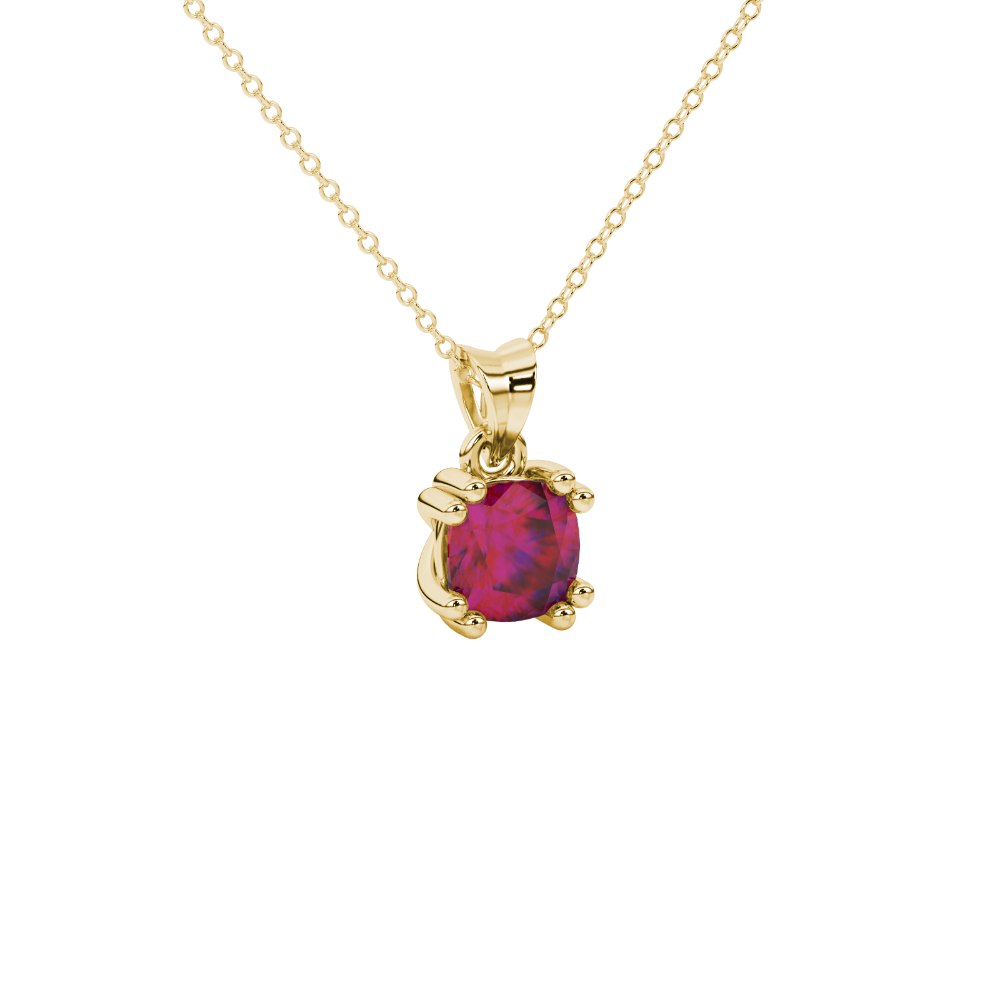 Red cushion cut gemstone pendant in floral crown gold setting
