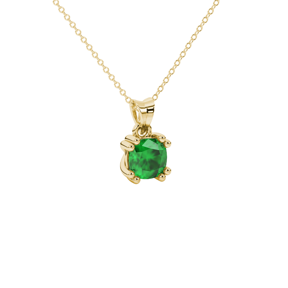 Green cushion cut gemstone pendant in floral crown gold setting