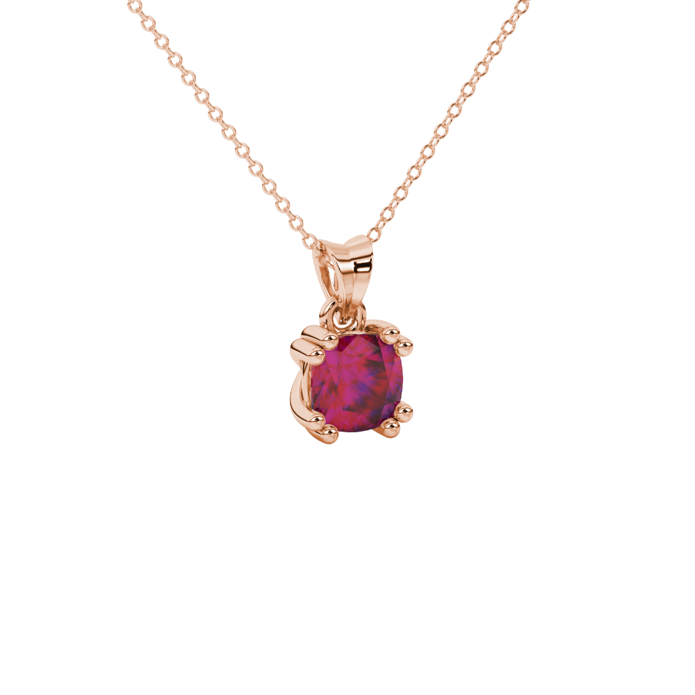 Red cushion cut gemstone pendant in floral crown gold setting