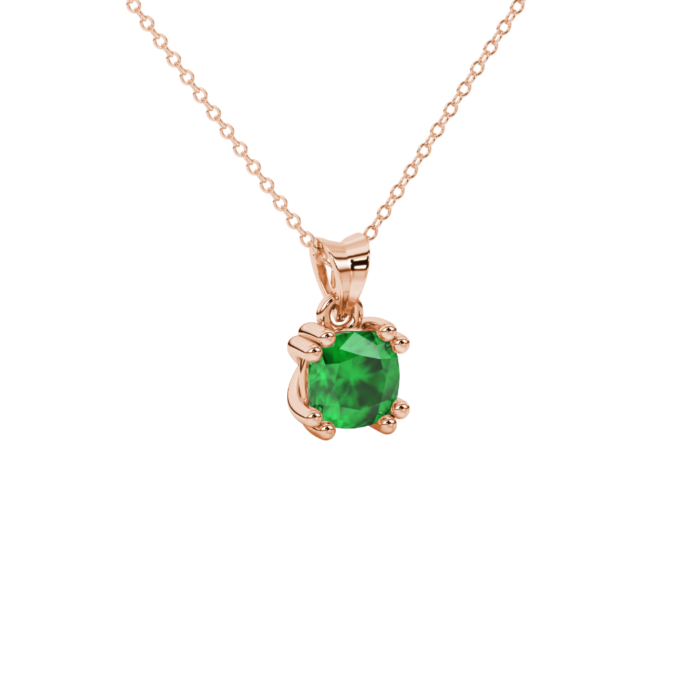 Green cushion cut gemstone pendant in floral crown gold setting