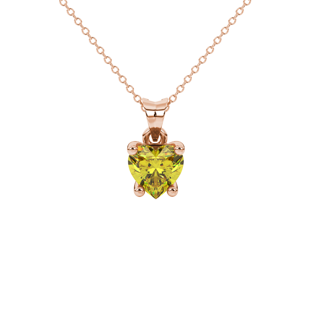 Canary Yellow Heart Cut Gemstone Solitaire Pendant in Rose Gold