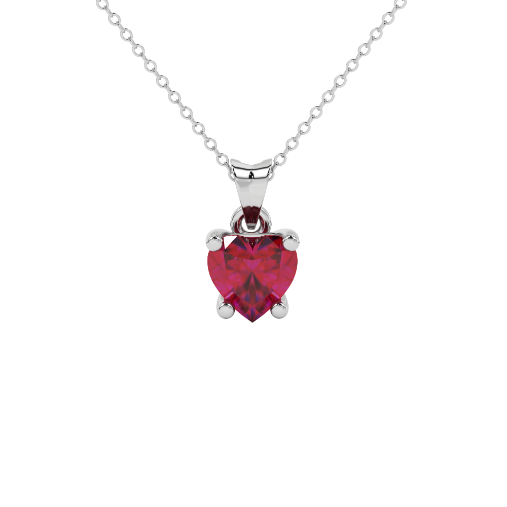 Raspberry Red Heart Cut Gemstone Solitaire Pendant in Yellow Gold