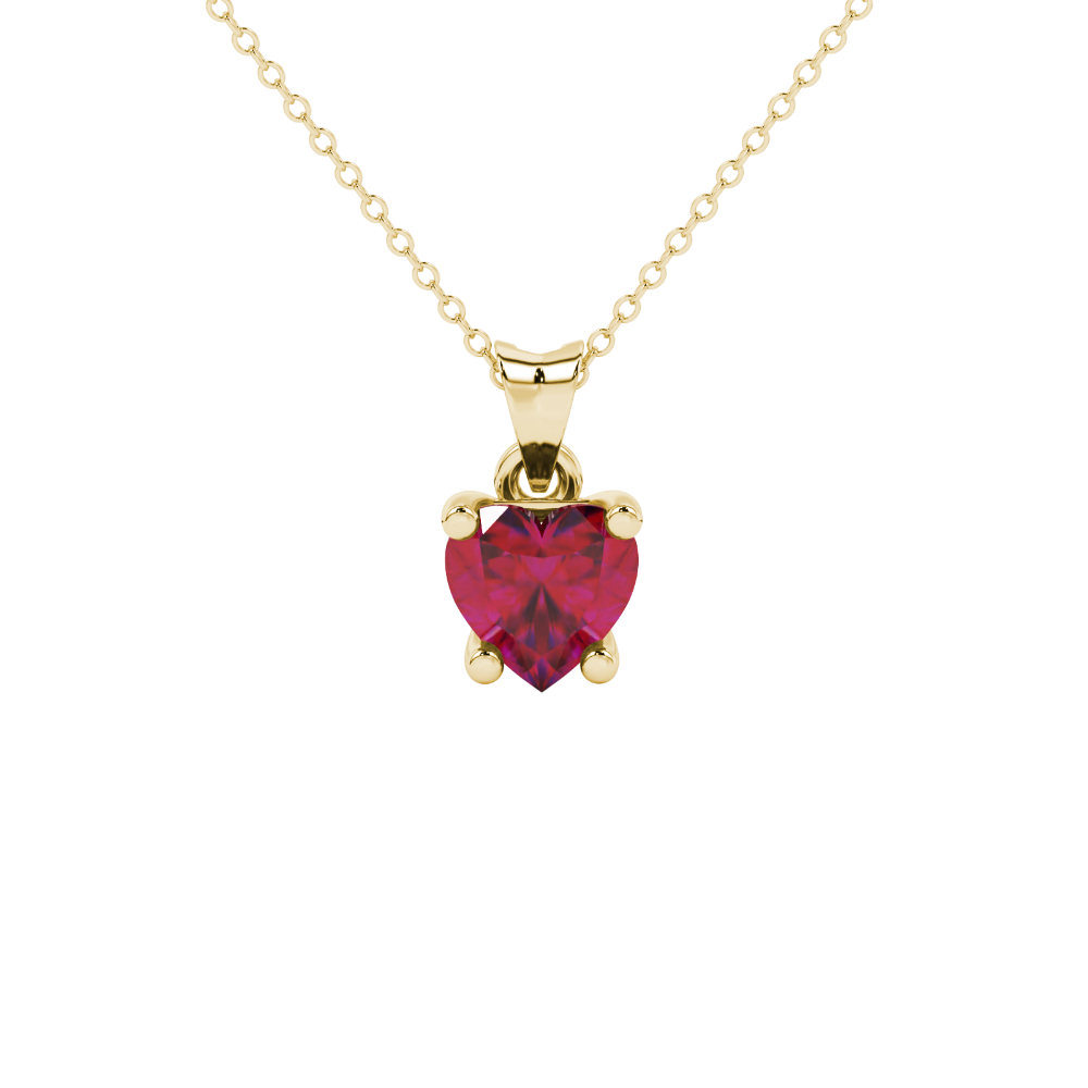 Raspberry Red Heart Cut Gemstone Solitaire Pendant in Yellow Gold