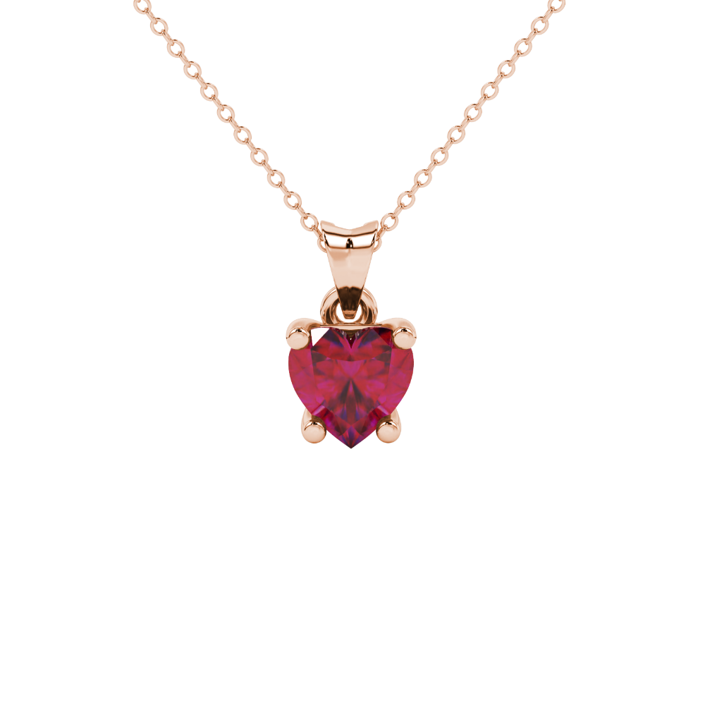 Raspberry Red Heart Cut Gemstone Solitaire Pendant in Yellow Gold
