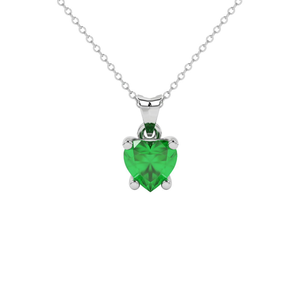 Emerald Green Heart Cut Gemstone Solitaire Pendant in Yellow Gold