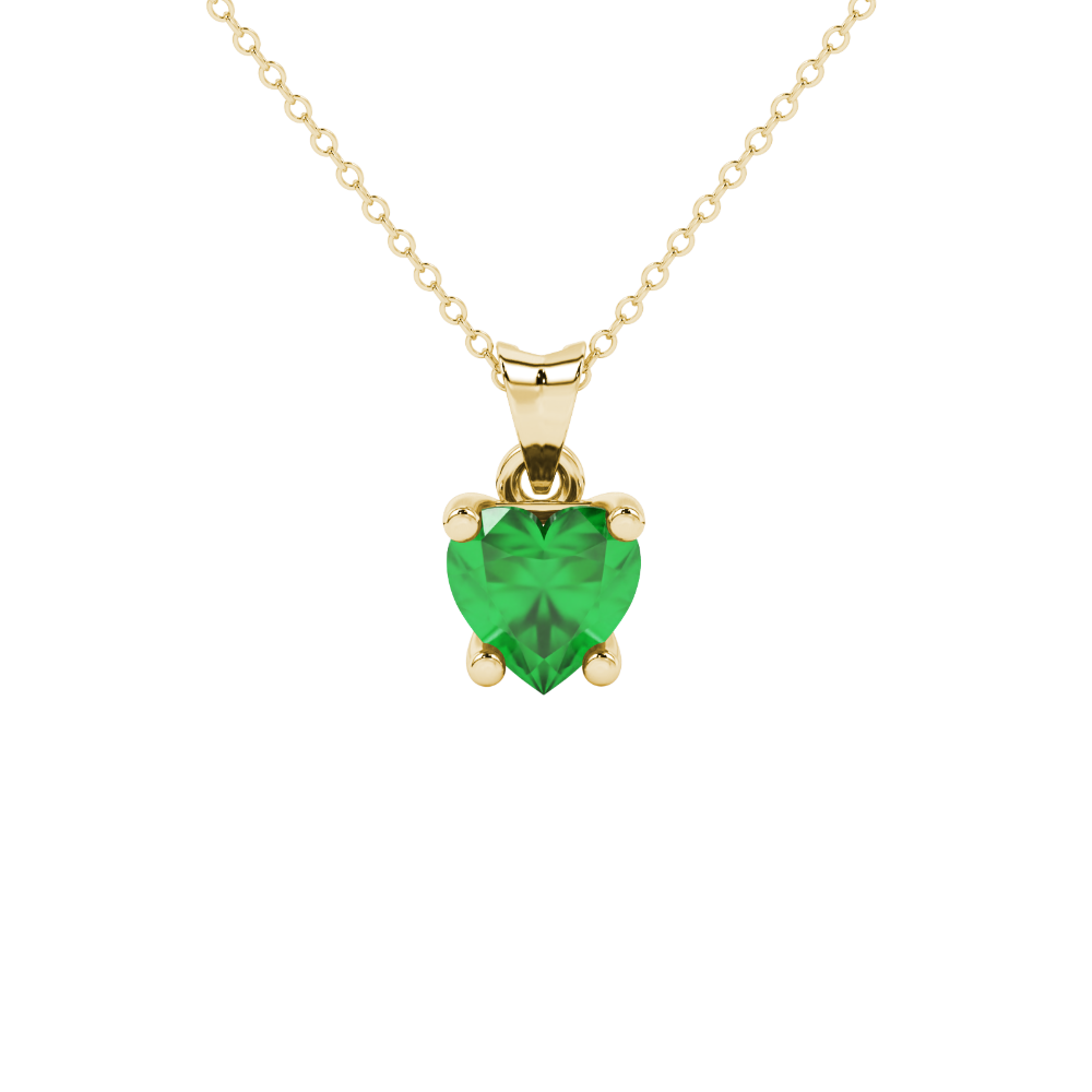 Emerald Green Heart Cut Gemstone Solitaire Pendant in Yellow Gold