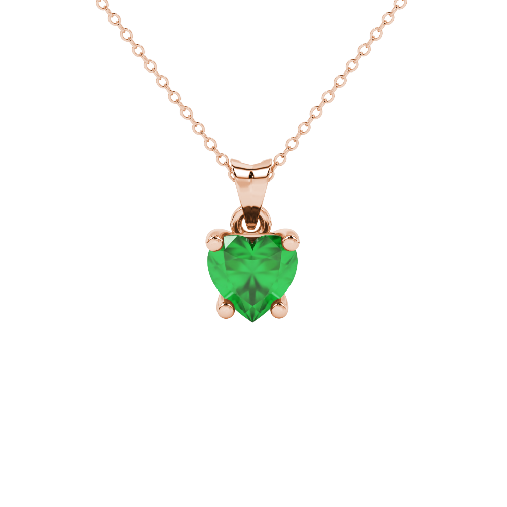 Emerald Green Heart Cut Gemstone Solitaire Pendant in Yellow Gold