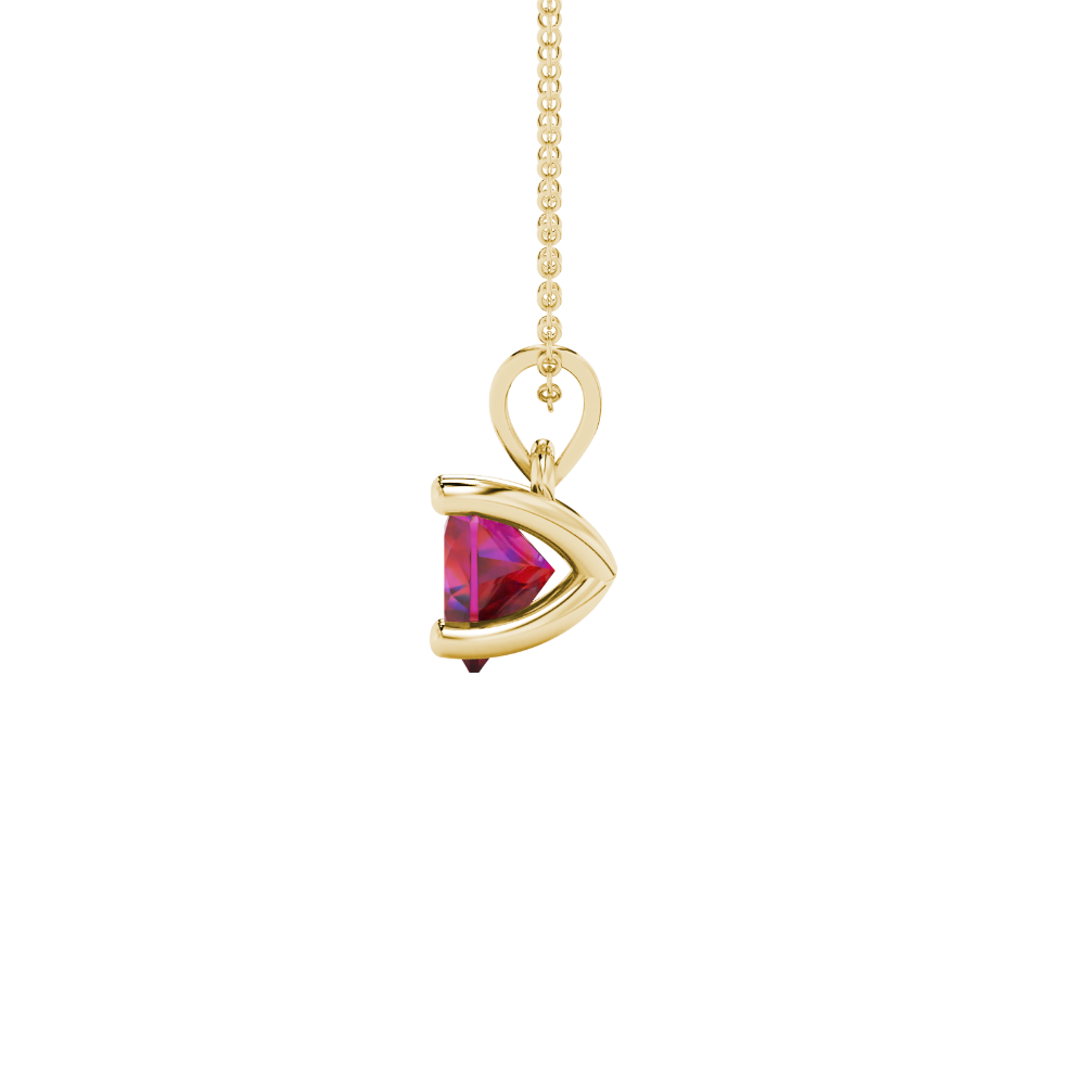 Raspberry Red Heart Cut Gemstone Solitaire Pendant in Yellow Gold