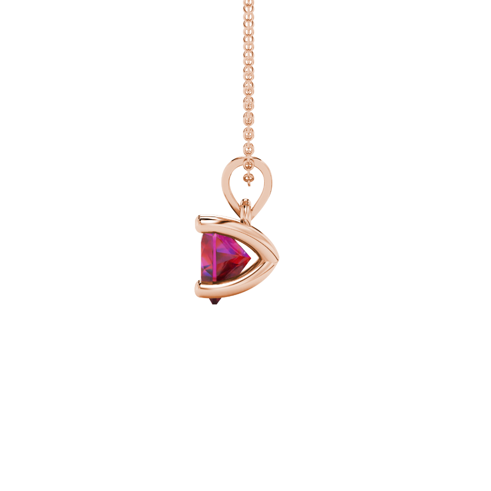 Raspberry Red Heart Cut Gemstone Solitaire Pendant in Yellow Gold