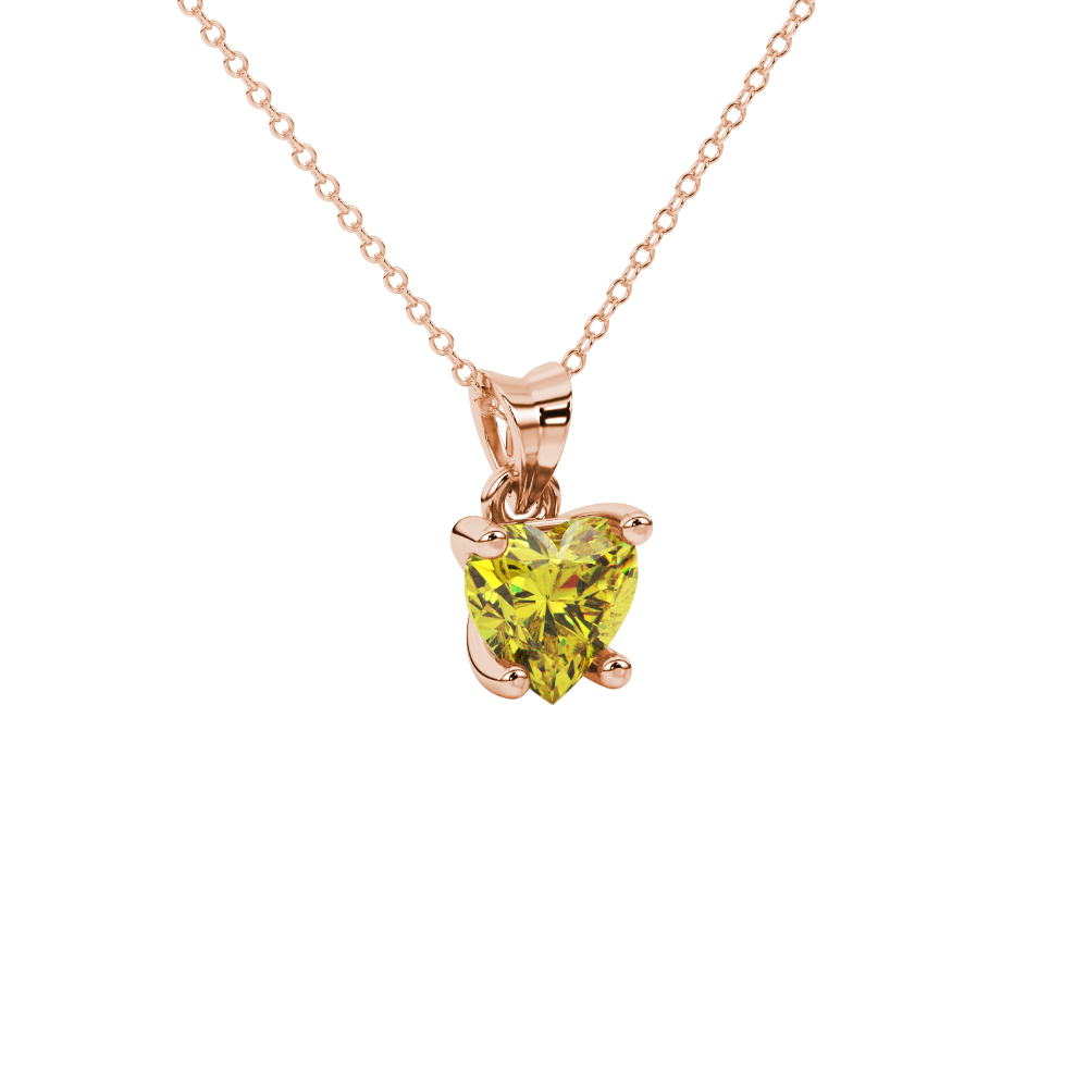 Canary Yellow Heart Cut Gemstone Solitaire Pendant in Rose Gold