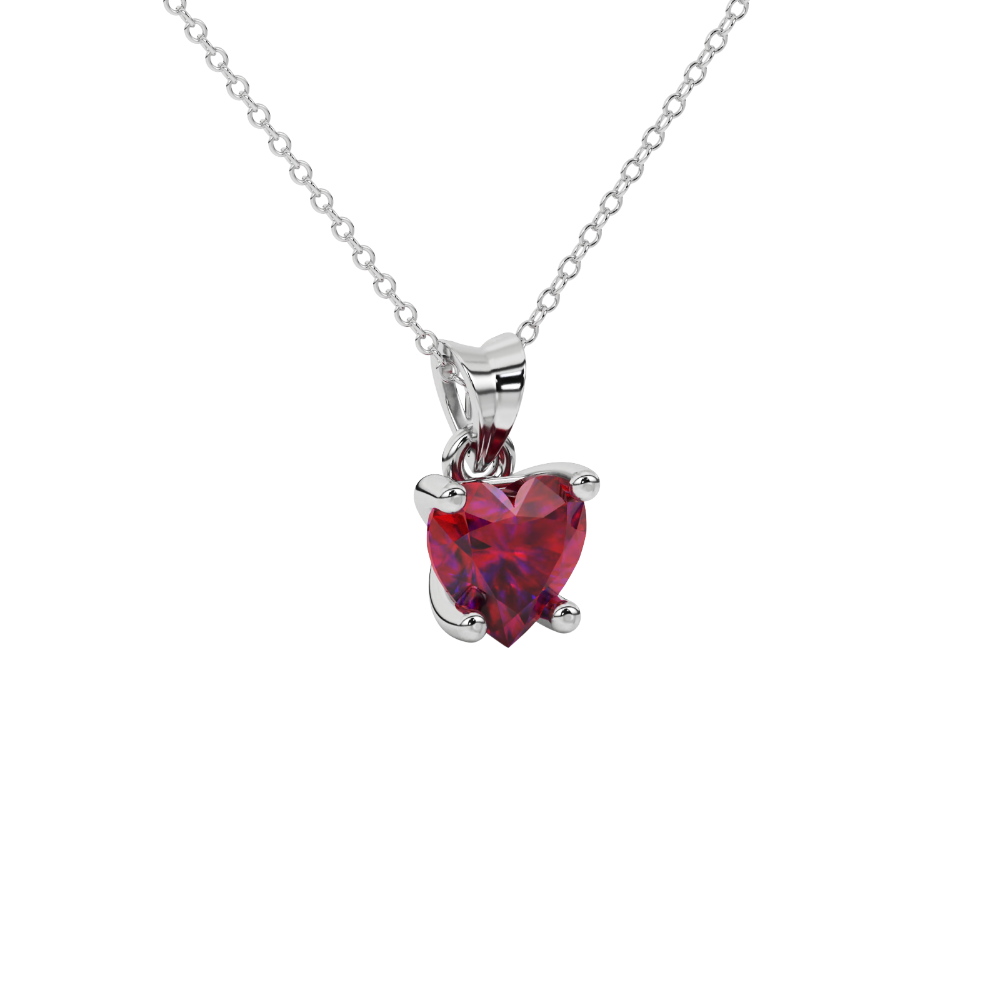 Raspberry Red Heart Cut Gemstone Solitaire Pendant in Yellow Gold