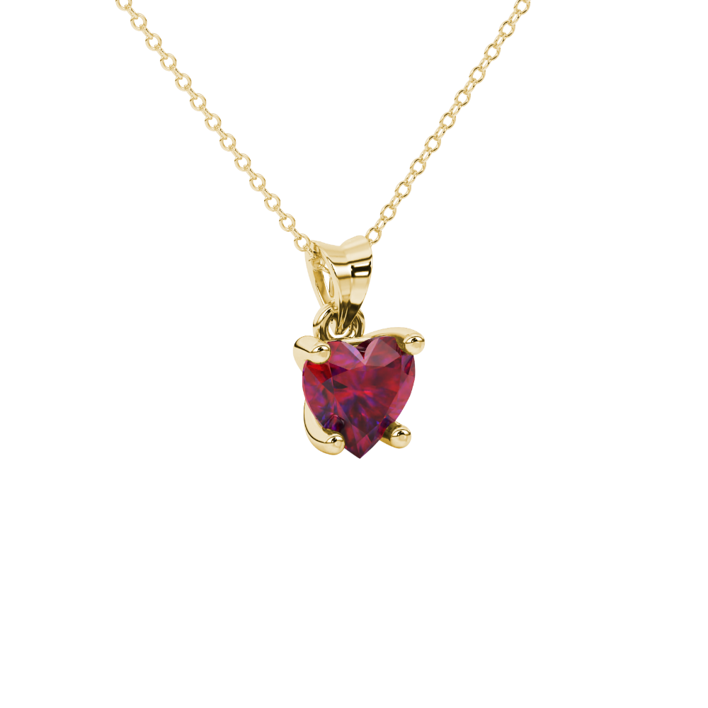 Raspberry Red Heart Cut Gemstone Solitaire Pendant in Yellow Gold