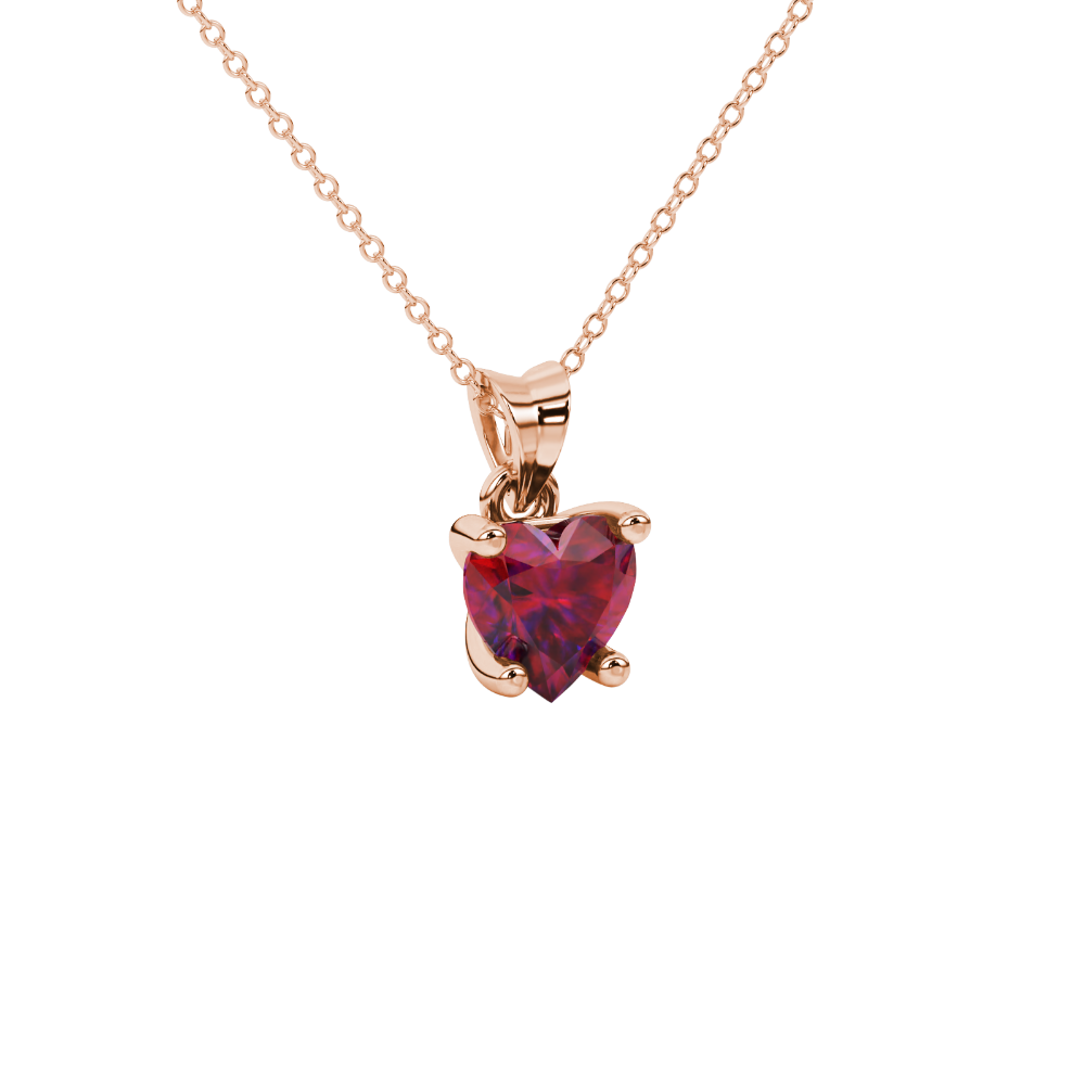 Raspberry Red Heart Cut Gemstone Solitaire Pendant in Yellow Gold