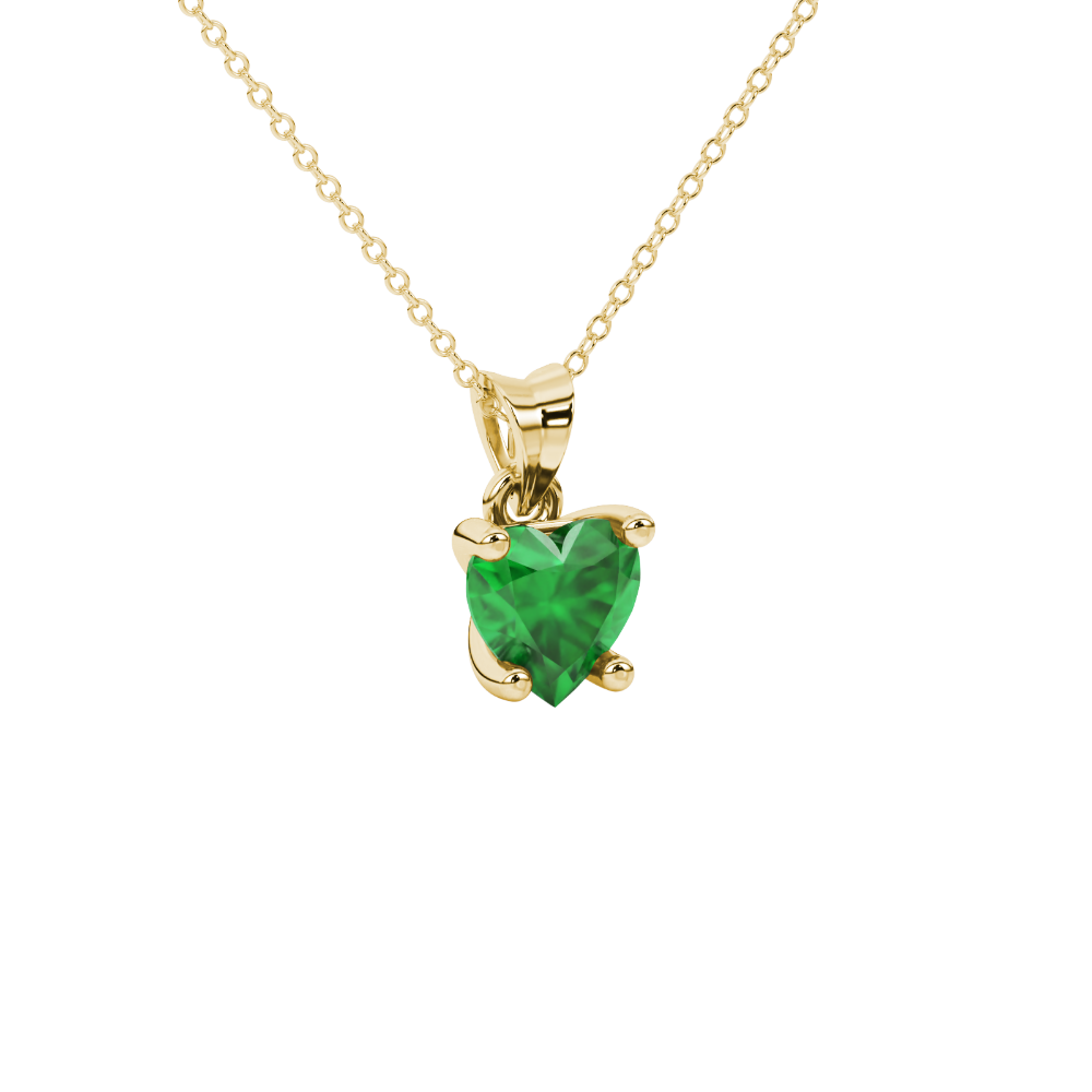 Emerald Green Heart Cut Gemstone Solitaire Pendant in Yellow Gold