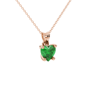 Emerald Green Heart Cut Gemstone Solitaire Pendant in Yellow Gold