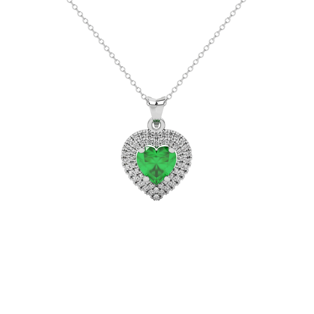 Emerald Green heart cut gemstone double halo pendant in rose gold