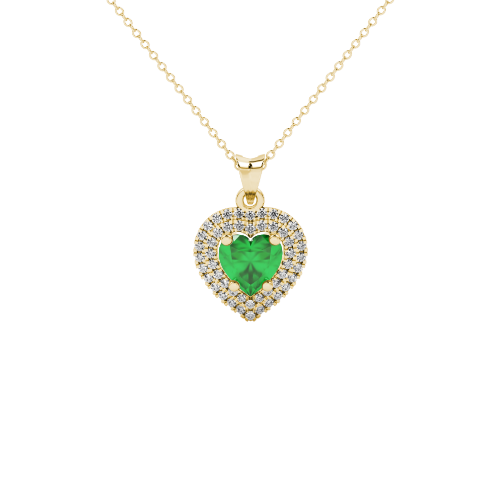 Emerald Green heart cut gemstone double halo pendant in rose gold