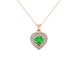 Emerald Green heart cut gemstone double halo pendant in rose gold