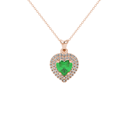 Emerald Green heart cut gemstone double halo pendant in rose gold