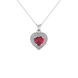 Raspberry Red heart cut gemstone double halo pendant in white gold