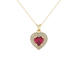 Raspberry Red heart cut gemstone double halo pendant in white gold