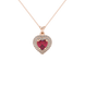 Raspberry Red heart cut gemstone double halo pendant in white gold
