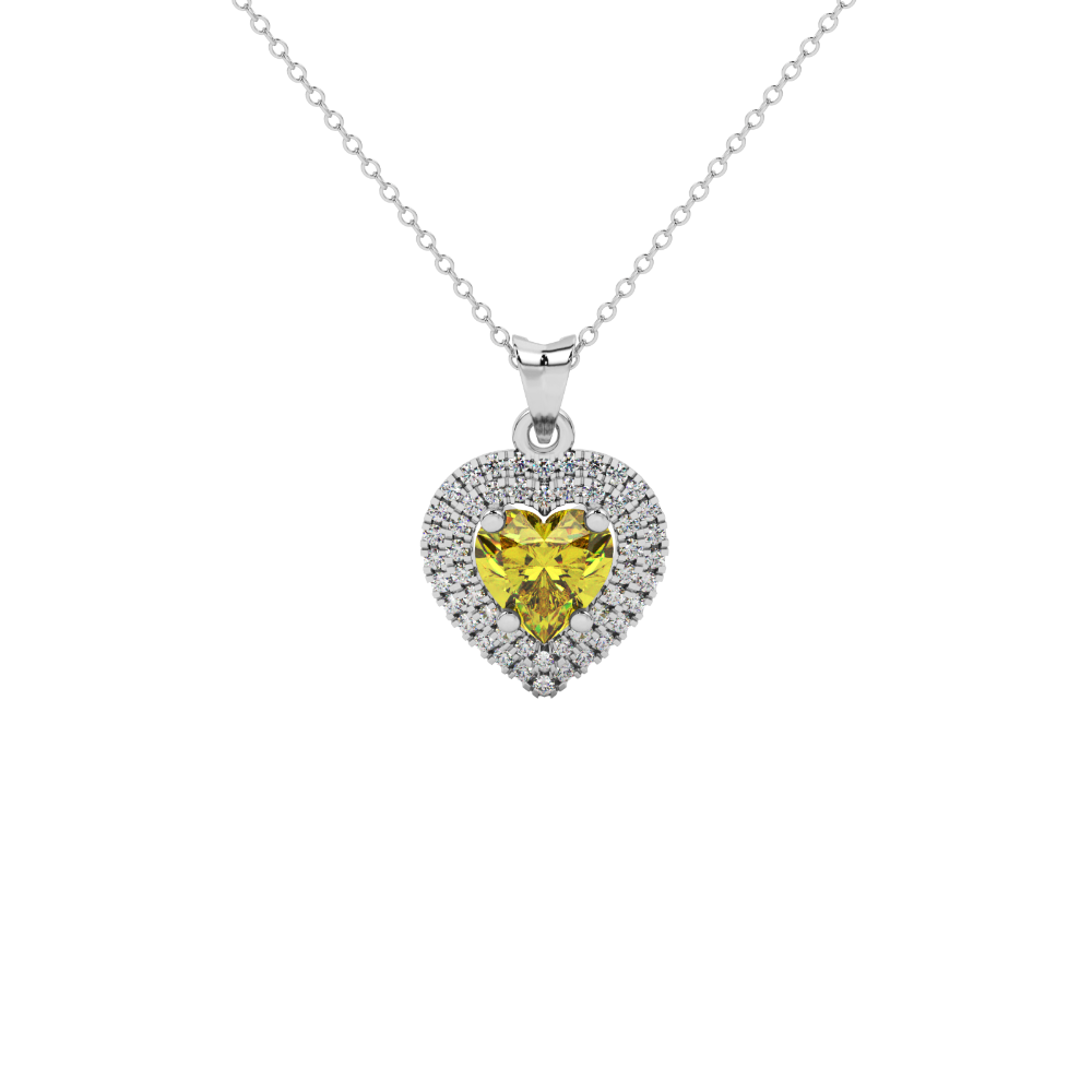 Canary Yellow heart cut gemstone double halo pendant in rose gold