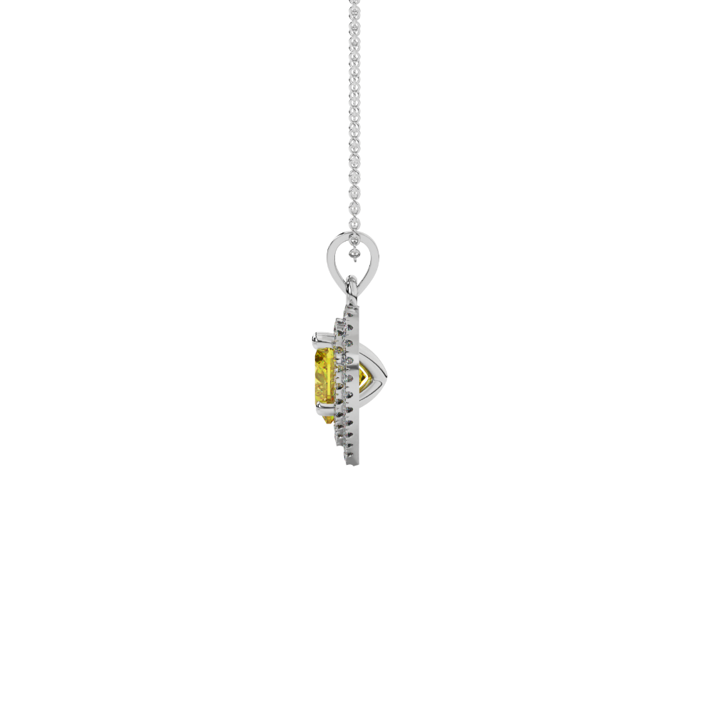 Canary Yellow heart cut gemstone double halo pendant in rose gold