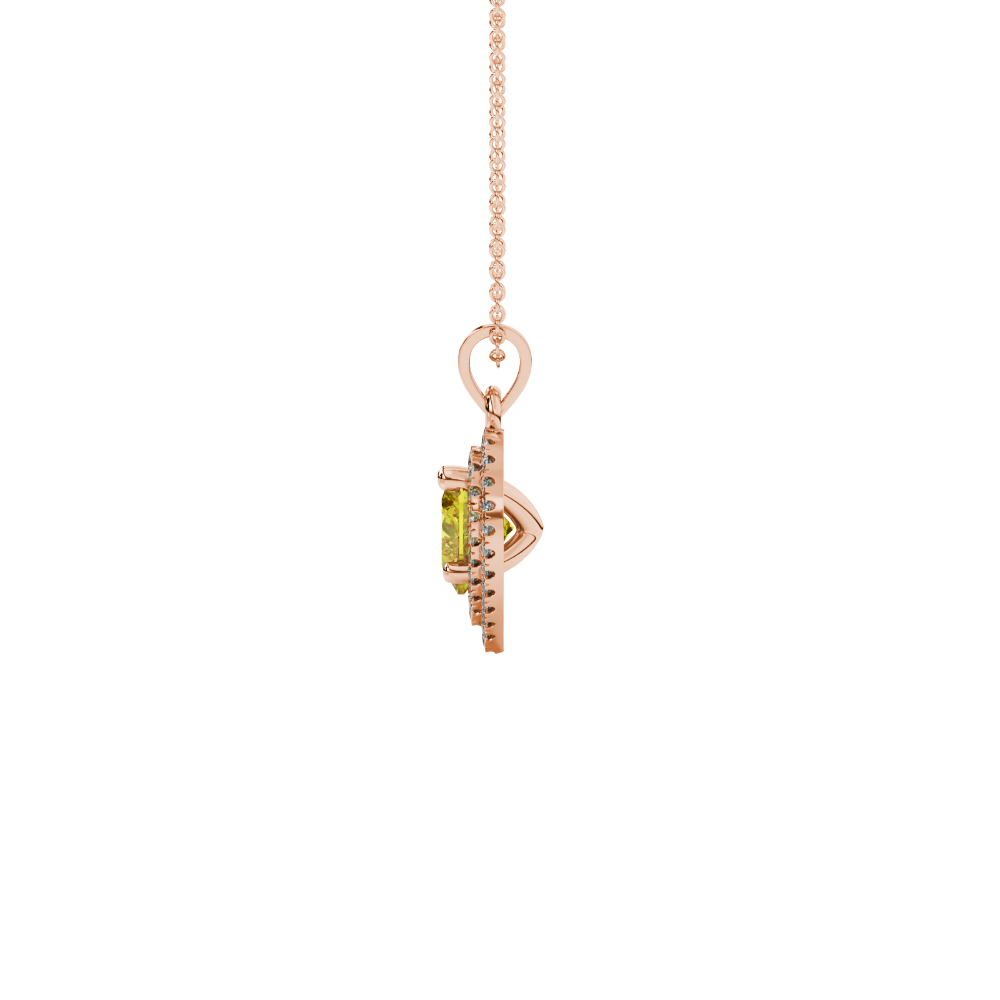 Canary Yellow heart cut gemstone double halo pendant in rose gold