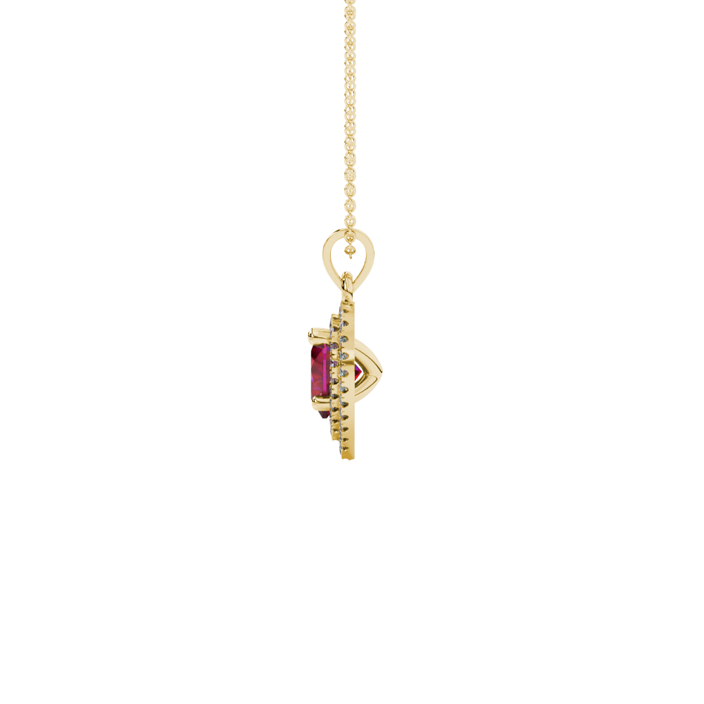 Raspberry Red heart cut gemstone double halo pendant in white gold