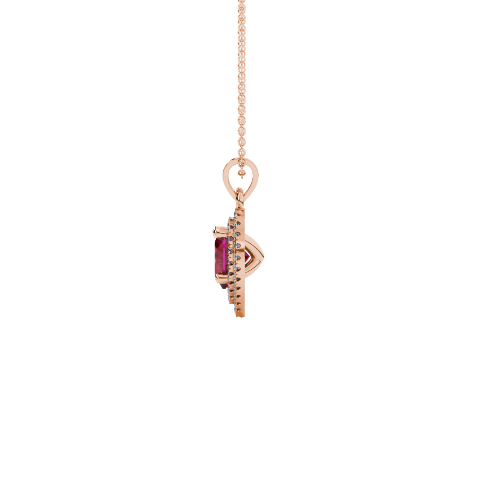 Raspberry Red heart cut gemstone double halo pendant in white gold