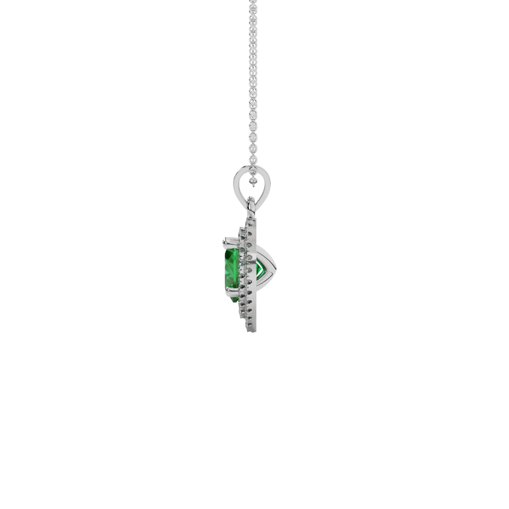 Emerald Green heart cut gemstone double halo pendant in rose gold