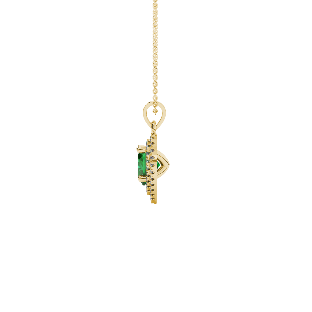 Emerald Green heart cut gemstone double halo pendant in rose gold