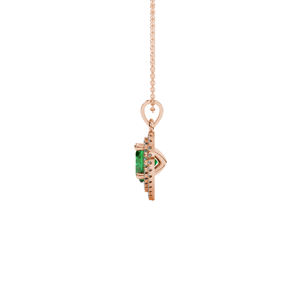 Emerald Green heart cut gemstone double halo pendant in rose gold