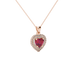 Raspberry Red heart cut gemstone double halo pendant in white gold