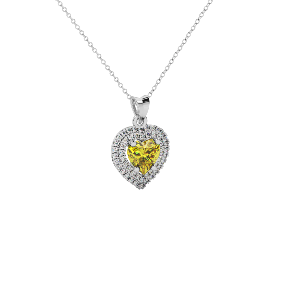 Canary Yellow heart cut gemstone double halo pendant in rose gold