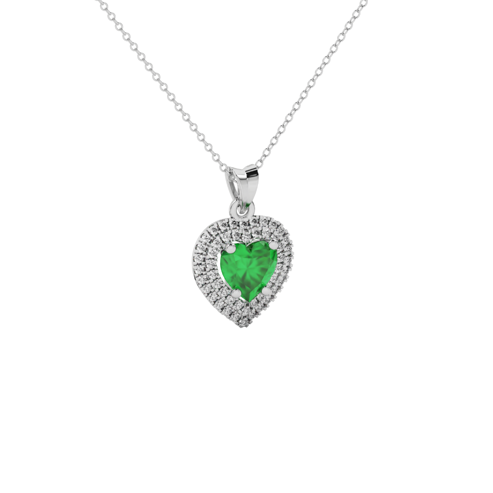 Emerald Green heart cut gemstone double halo pendant in rose gold