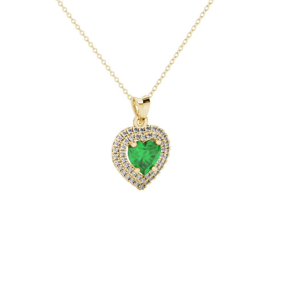 Emerald Green heart cut gemstone double halo pendant in rose gold