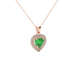 Emerald Green heart cut gemstone double halo pendant in rose gold